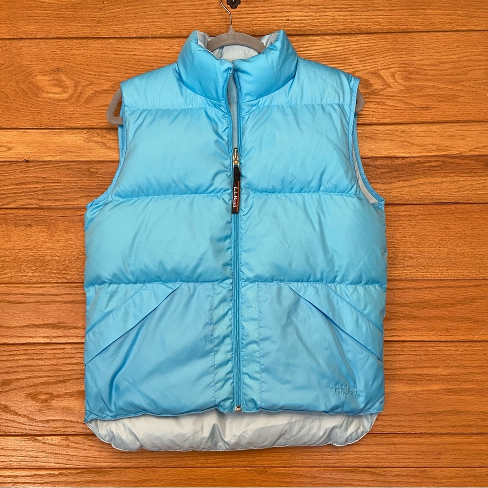 L.L. Bean retro down filled blue reversible zip front puffer vest